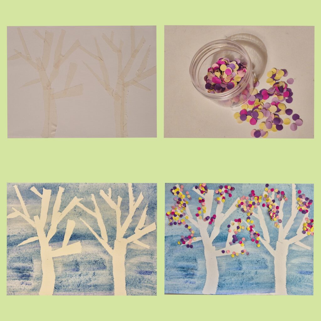 HOW TO MAKE A SHINY WINTER TREES - PAINTING WITH TAPE