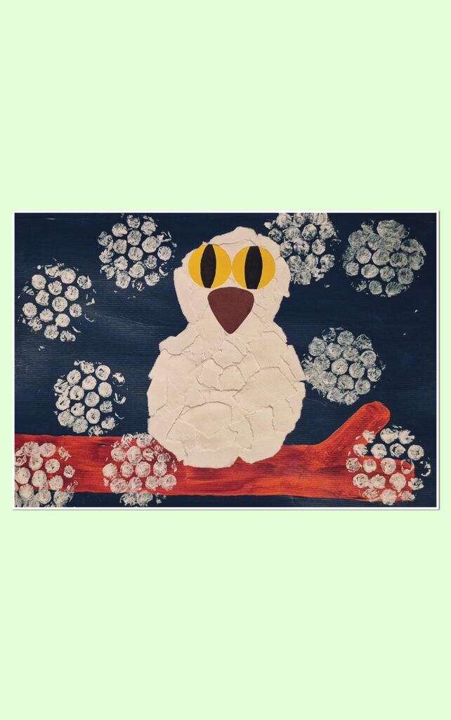 HOW TO MAKE AN WINTER OWL WITH PAINT AND COLLAGE