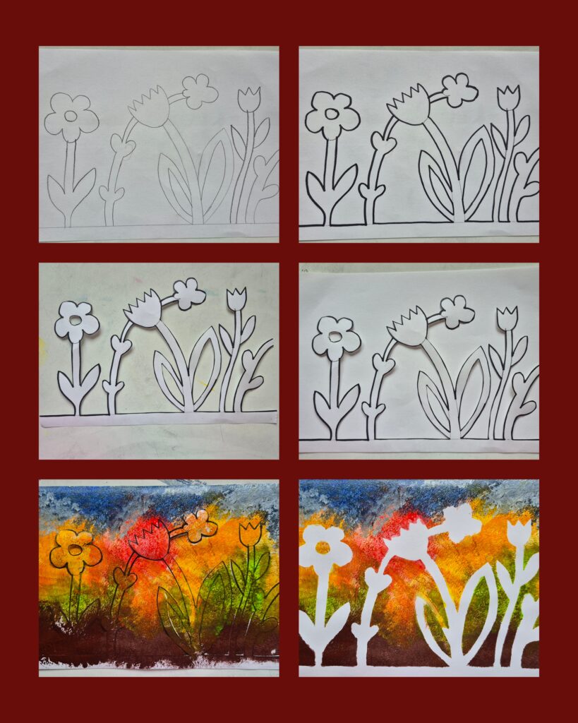PAINT POSITIVE/NEGATIVE SPRING PAINTING WITH A SPONGE